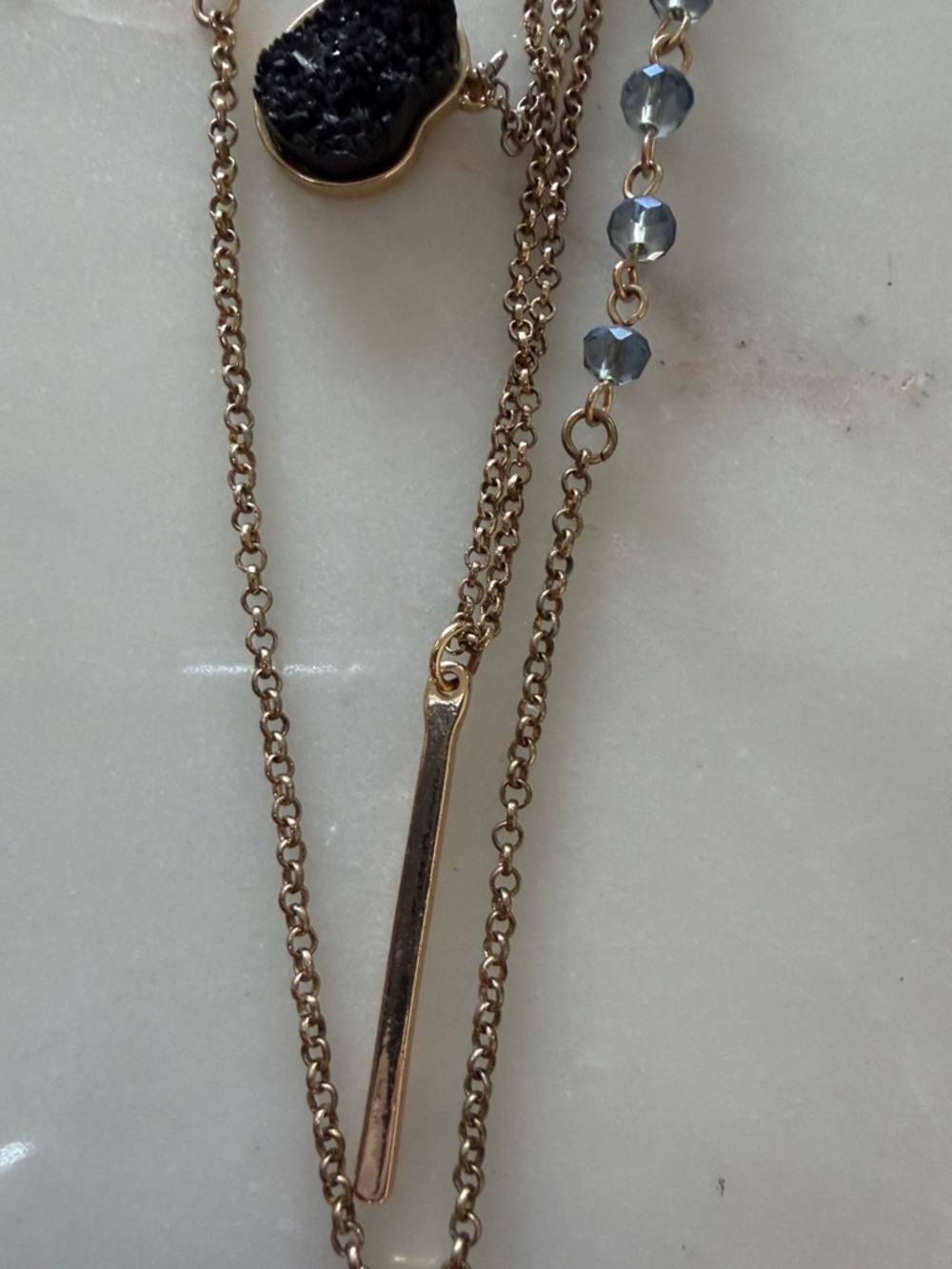 Parklane Gold-Tone Layered Necklace with Black Druzy and Blue Bead Accents - Picture 3 of 5